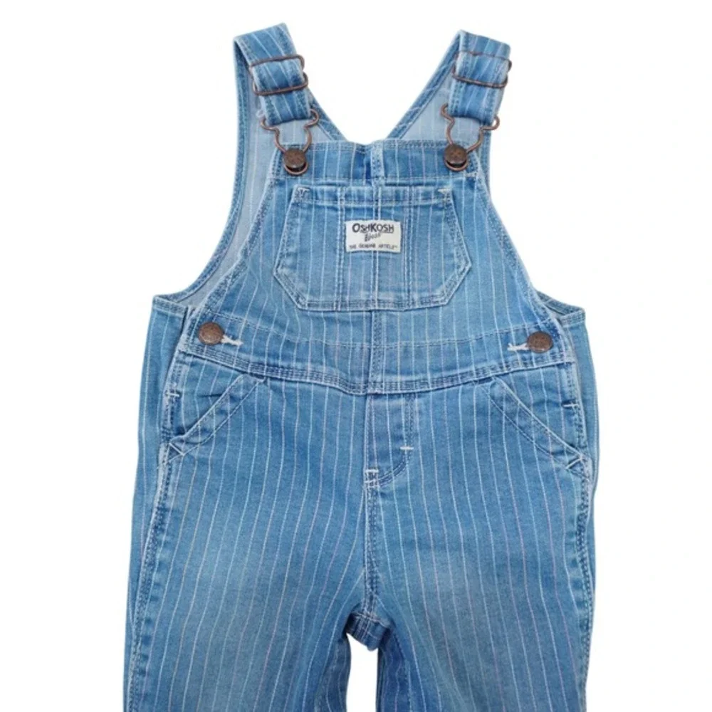 OshKosh B'gosh Baby Denim Overalls Blue Pinstripe 9M Playtime Cute Adorable‎